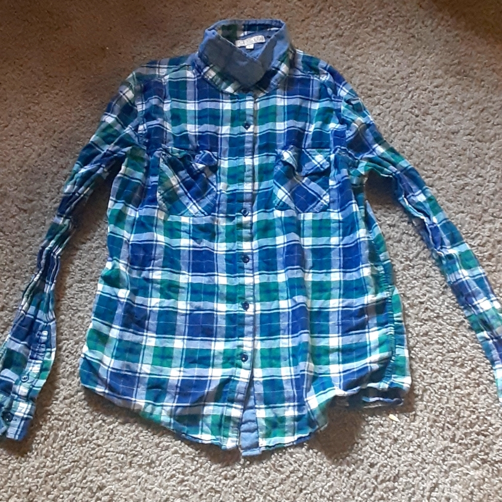 A green blue and white flannel
